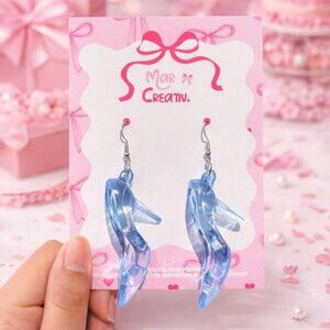 Blue High Heel Earrings Cinderella Glass Shoe Dangle Earrings Fairycore Statemen
